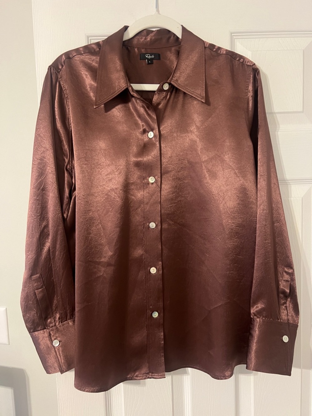 Rails Satin Button-Down Blouse in Copper Brown